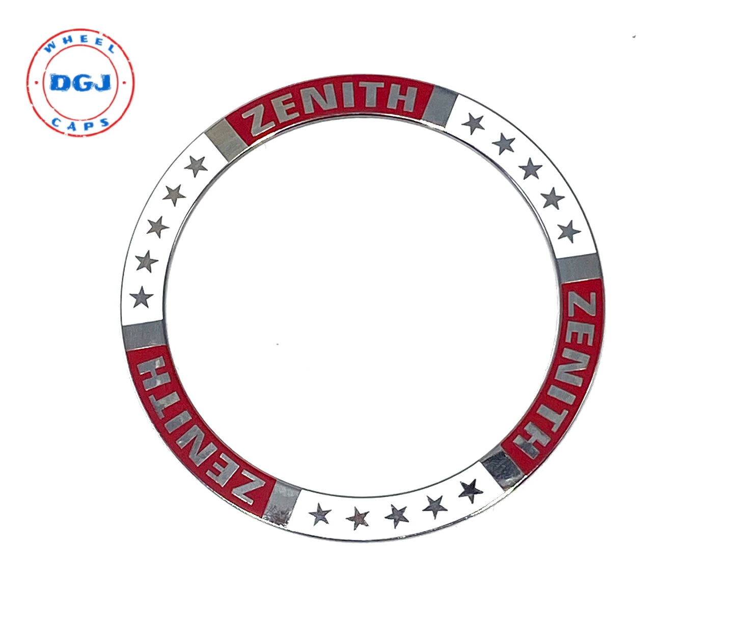 Superswept Zenith Red & White on Chrome Rings for Lowrider Wire Wheel Knockoffs